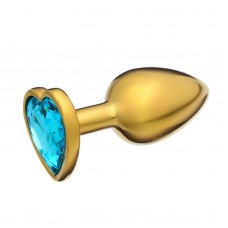 Анальная втулка золотая с голубым кристаллом в форме сердца, d2.8